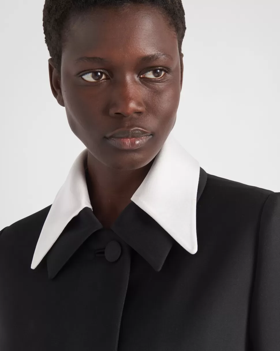 Prada Abrigo De Botonadura Simple En Satén De Lana Con Cuello^Mujer CHAQUETAS Y ABRIGOS
