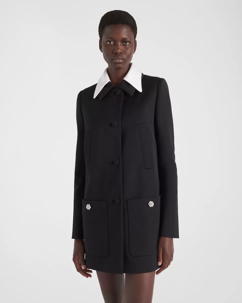 Prada Abrigo De Botonadura Simple En Satén De Lana Con Cuello^Mujer CHAQUETAS Y ABRIGOS