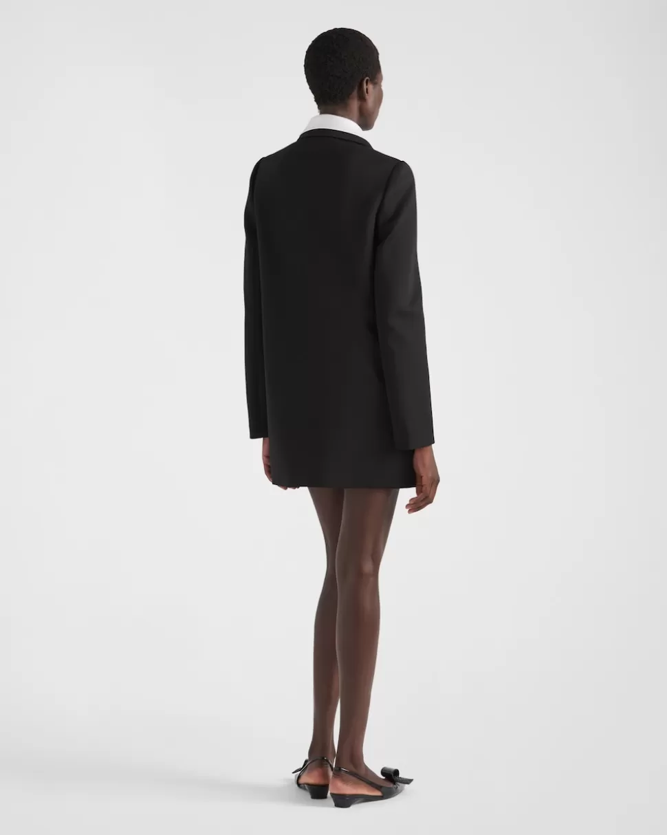 Prada Abrigo De Botonadura Simple En Satén De Lana Con Cuello^Mujer CHAQUETAS Y ABRIGOS