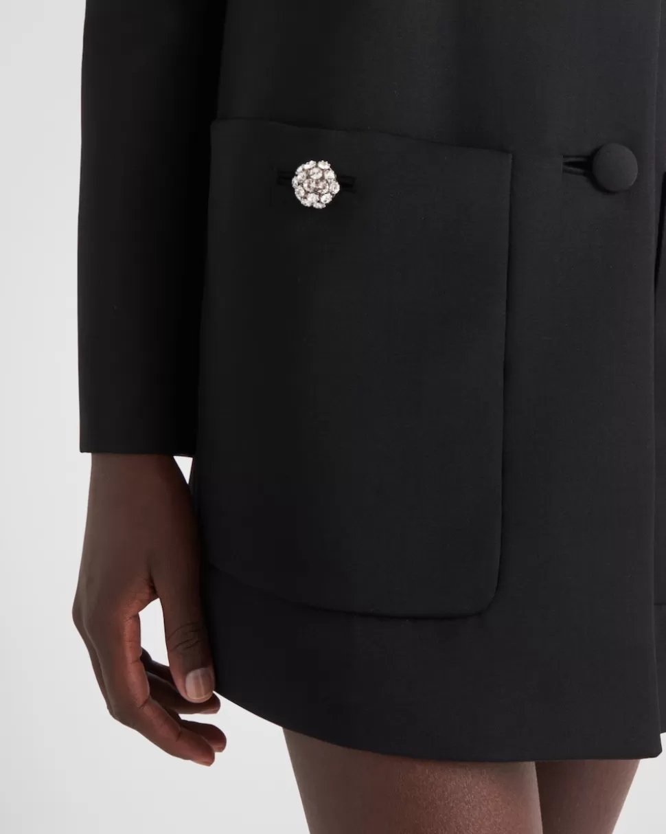 Prada Abrigo De Botonadura Simple En Satén De Lana Con Cuello^Mujer CHAQUETAS Y ABRIGOS