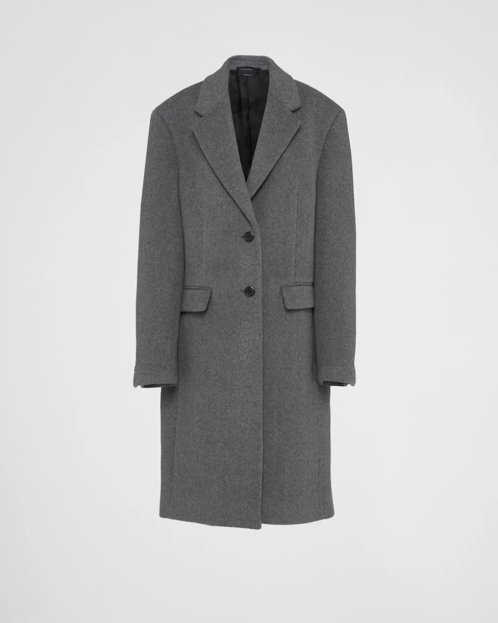 Prada Abrigo De Terciopelo De Botonadura Simple^Mujer CHAQUETAS Y ABRIGOS
