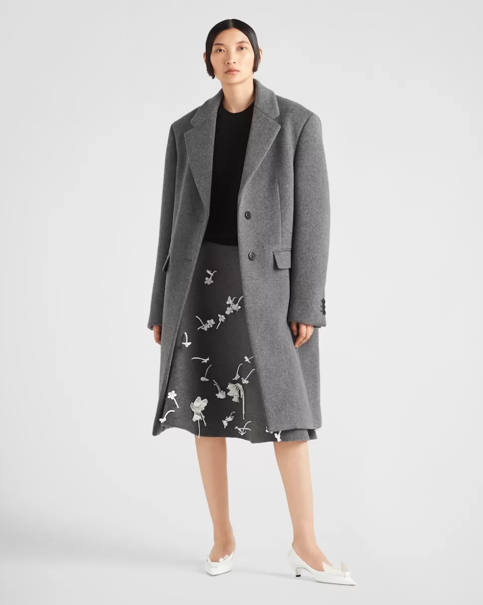 Prada Abrigo De Terciopelo De Botonadura Simple^Mujer CHAQUETAS Y ABRIGOS