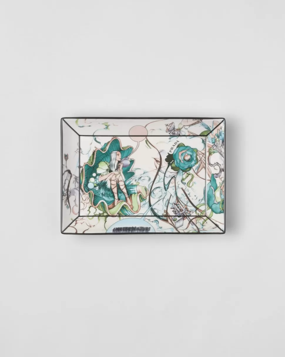 Prada Bandeja Rectangular Grande De Porcelana Para Llaves - Florid^ VELAS AROMÁTICAS Y OBJETOS DECORATIVOS