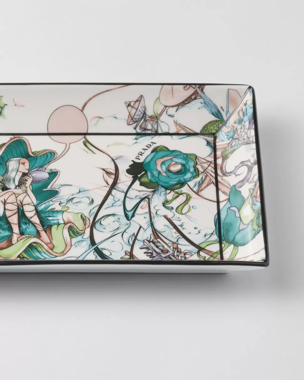 Prada Bandeja Rectangular Grande De Porcelana Para Llaves - Florid^ VELAS AROMÁTICAS Y OBJETOS DECORATIVOS