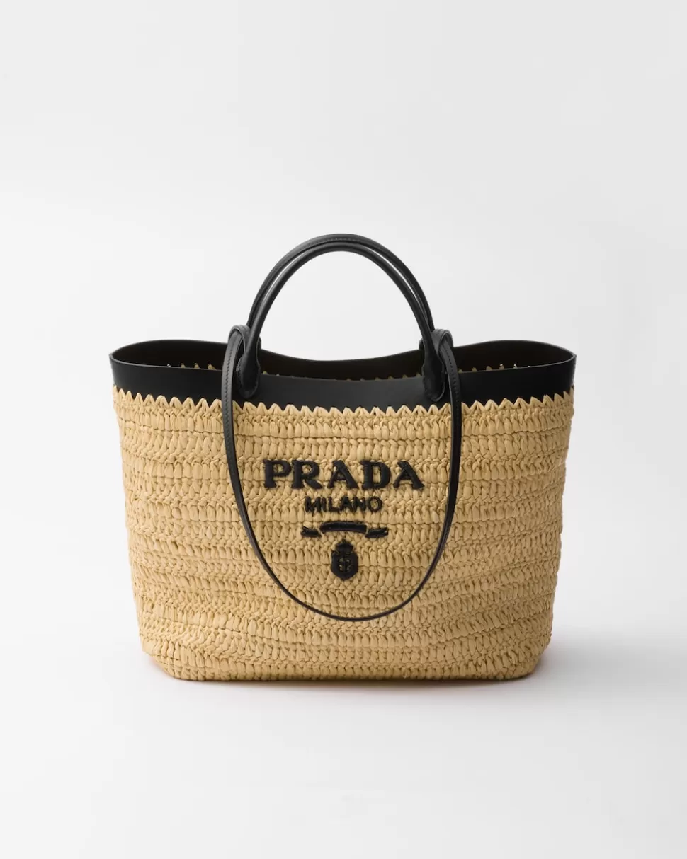Prada Bolso Tote De Tamaño Medio En Tejido Trenzado Y Piel^Mujer PRADA SUMMER BAGS | BOLSOS GRANDES