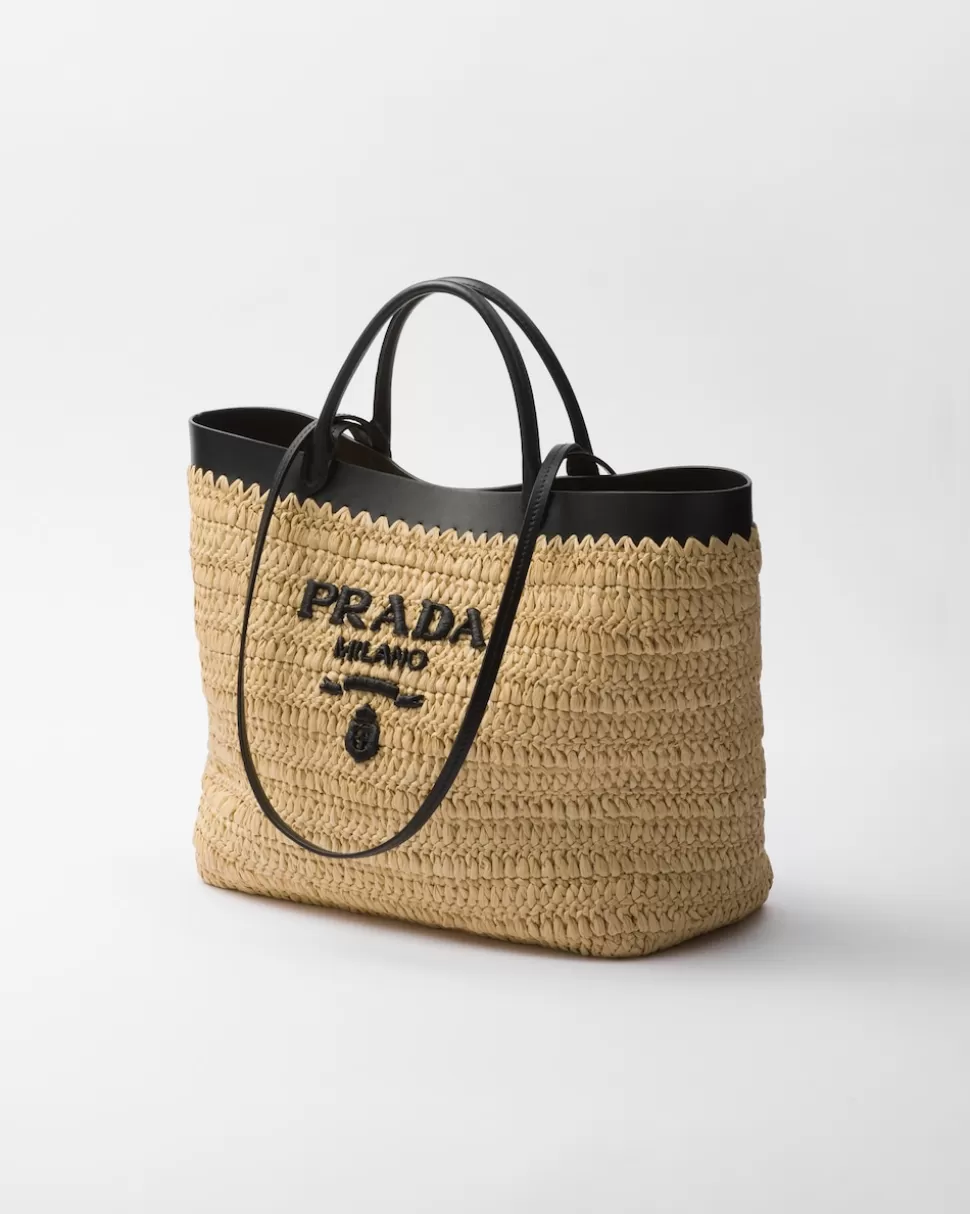 Prada Bolso Tote De Tamaño Medio En Tejido Trenzado Y Piel^Mujer PRADA SUMMER BAGS | BOLSOS GRANDES