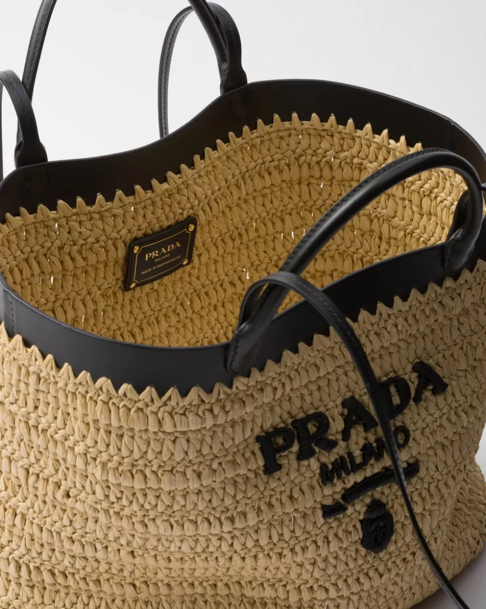 Prada Bolso Tote De Tamaño Medio En Tejido Trenzado Y Piel^Mujer PRADA SUMMER BAGS | BOLSOS GRANDES