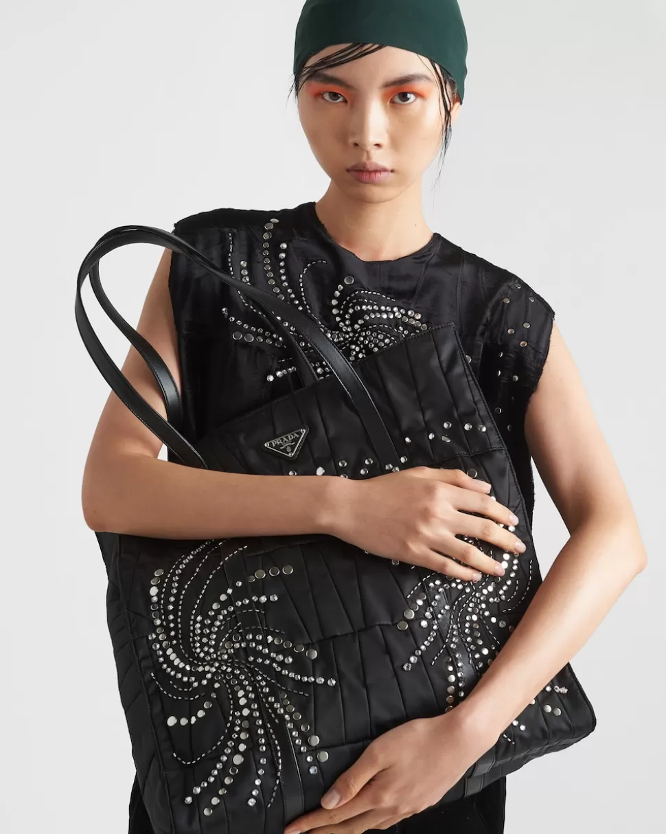 Prada Bolso Tote Grande De Re-nylon Con Patchwork Y Bordados^Mujer BOLSOS GRANDES | BOLSOS GRANDES