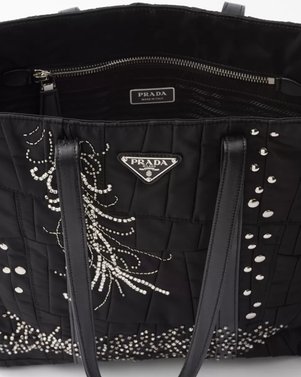 Prada Bolso Tote Mediano De Re-nylon Con Patchwork Y Bordados^Mujer BOLSOS GRANDES | BOLSOS GRANDES