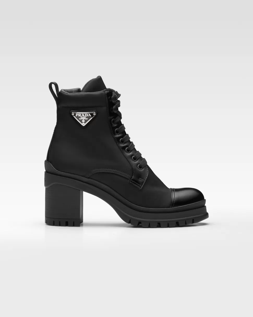 Prada Botines De Cordones De Piel Cepillada Y Re-nylon^Mujer BOTINAS Y BOTAS