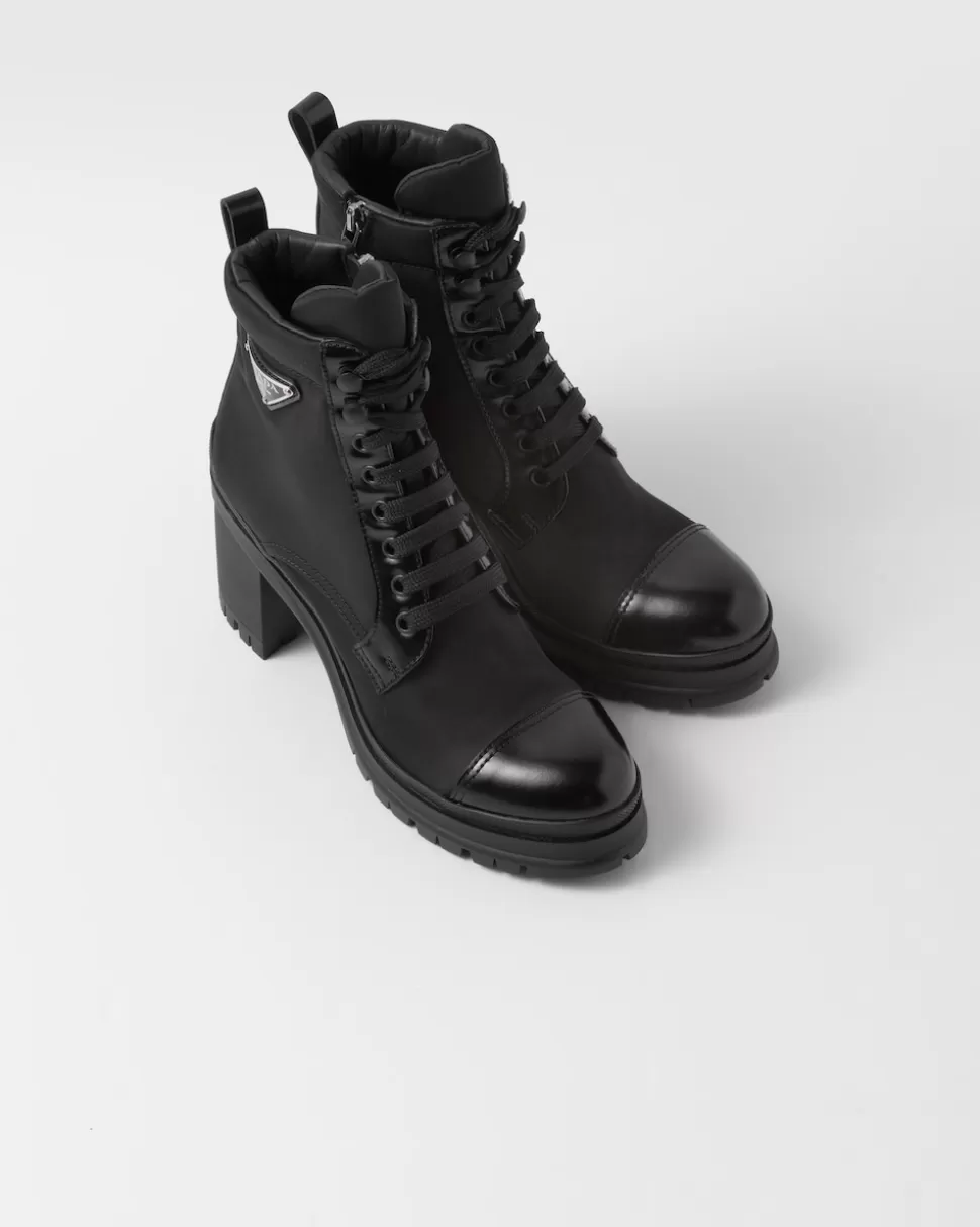 Prada Botines De Cordones De Piel Cepillada Y Re-nylon^Mujer BOTINAS Y BOTAS
