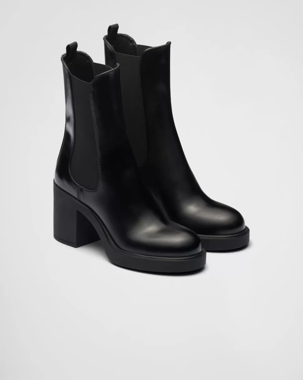 Prada Botines De Piel Cepillada Con Tacón^Mujer BOTINAS Y BOTAS