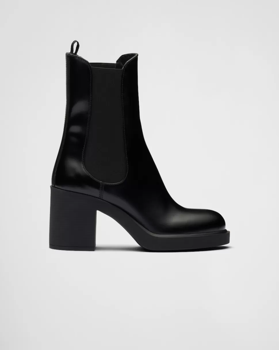 Prada Botines De Piel Cepillada Con Tacón^Mujer BOTINAS Y BOTAS