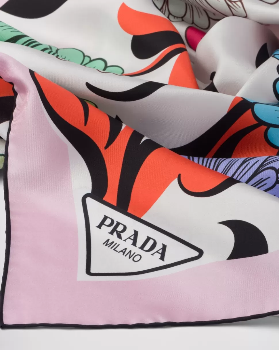 Prada Bufanda De Sarga Estampada^Mujer BUFANDAS Y PAÑUELOS