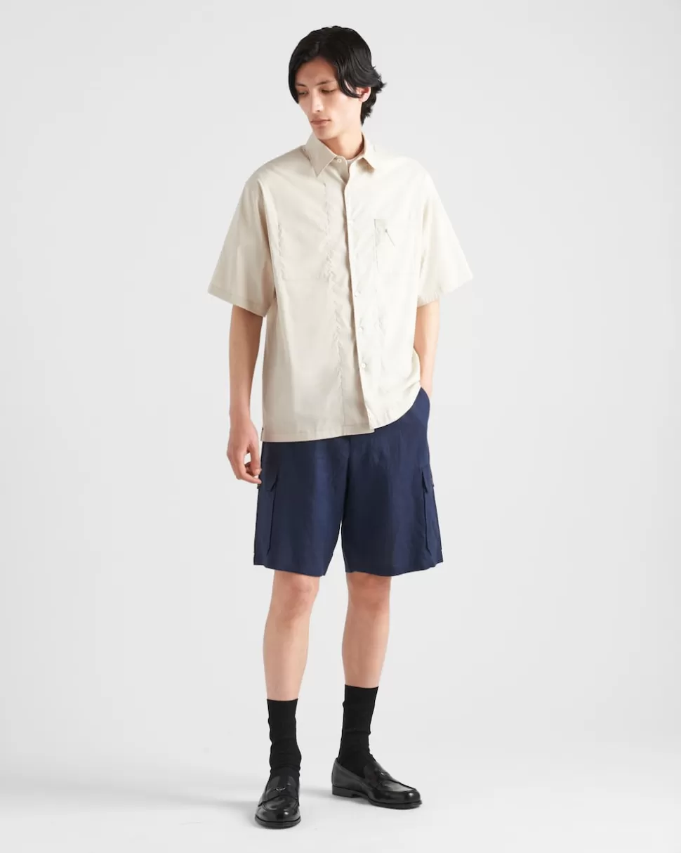 Prada Camisa De Algodón Elástico De Manga Corta^Hombre CAMISAS