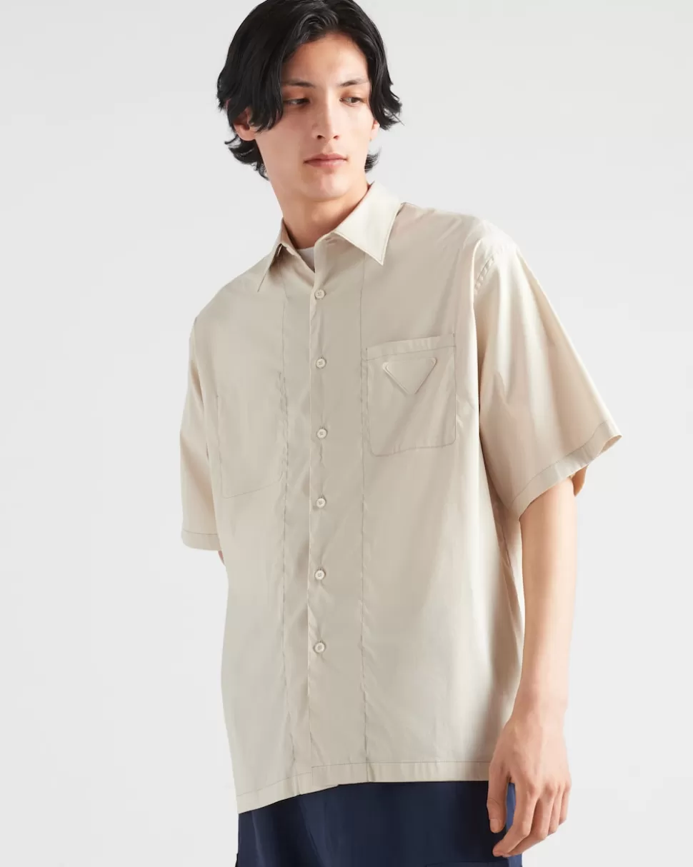 Prada Camisa De Algodón Elástico De Manga Corta^Hombre CAMISAS