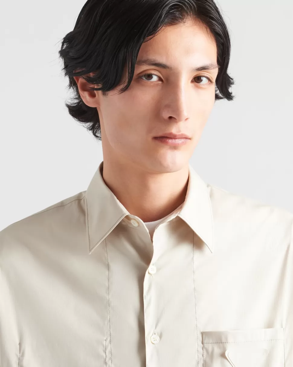 Prada Camisa De Algodón Elástico De Manga Corta^Hombre CAMISAS