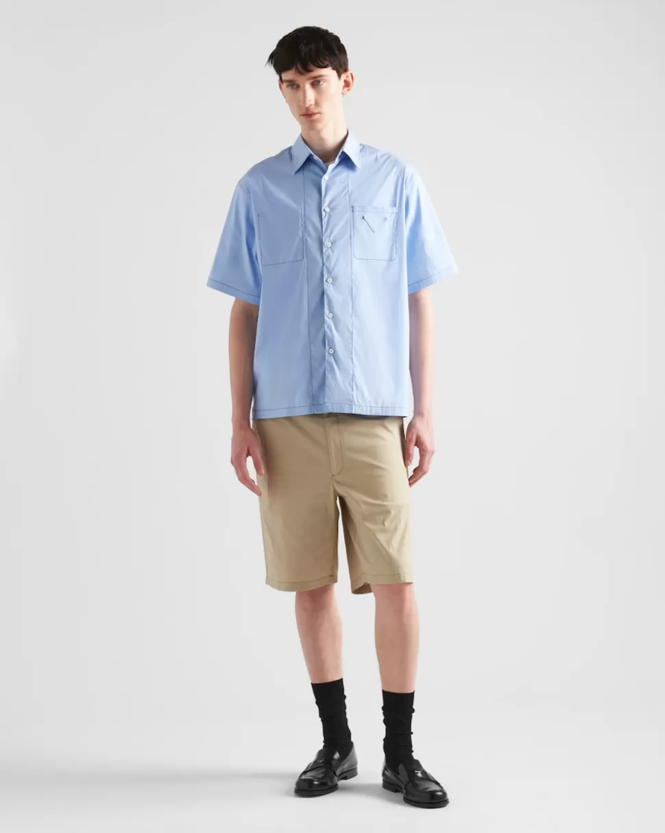 Prada Camisa De Algodón Elástico De Manga Corta^Hombre CAMISAS
