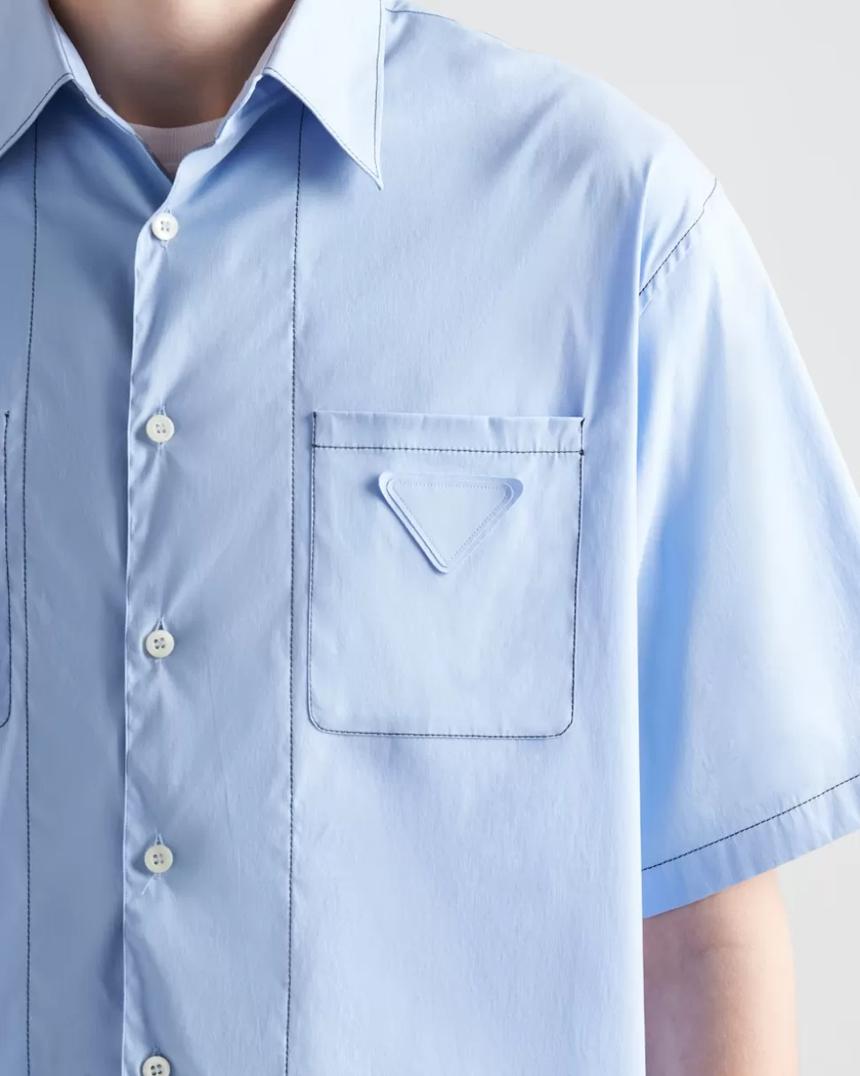 Prada Camisa De Algodón Elástico De Manga Corta^Hombre CAMISAS