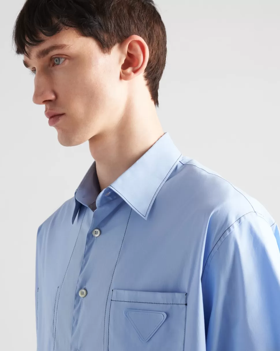 Prada Camisa De Algodón Elástico De Manga Corta^Hombre CAMISAS