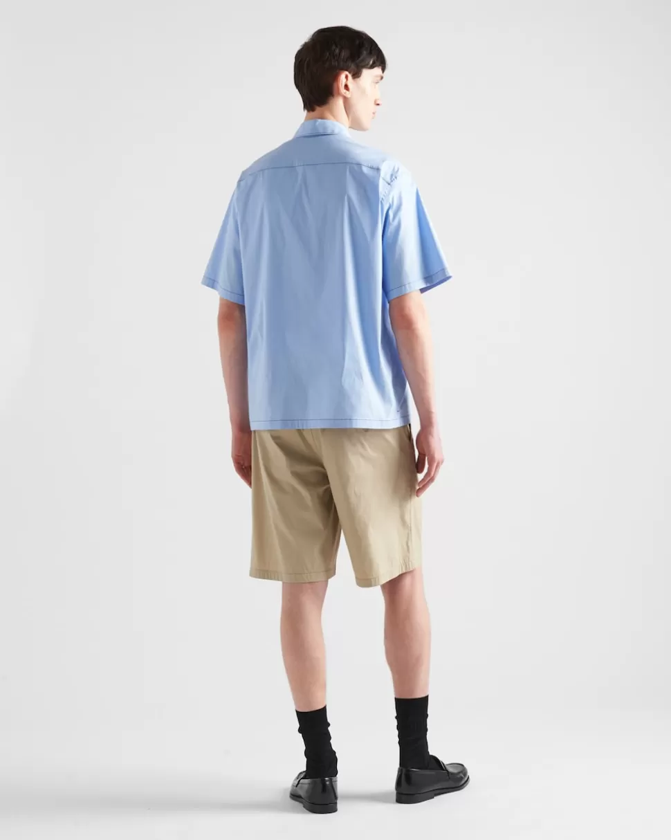 Prada Camisa De Algodón Elástico De Manga Corta^Hombre CAMISAS