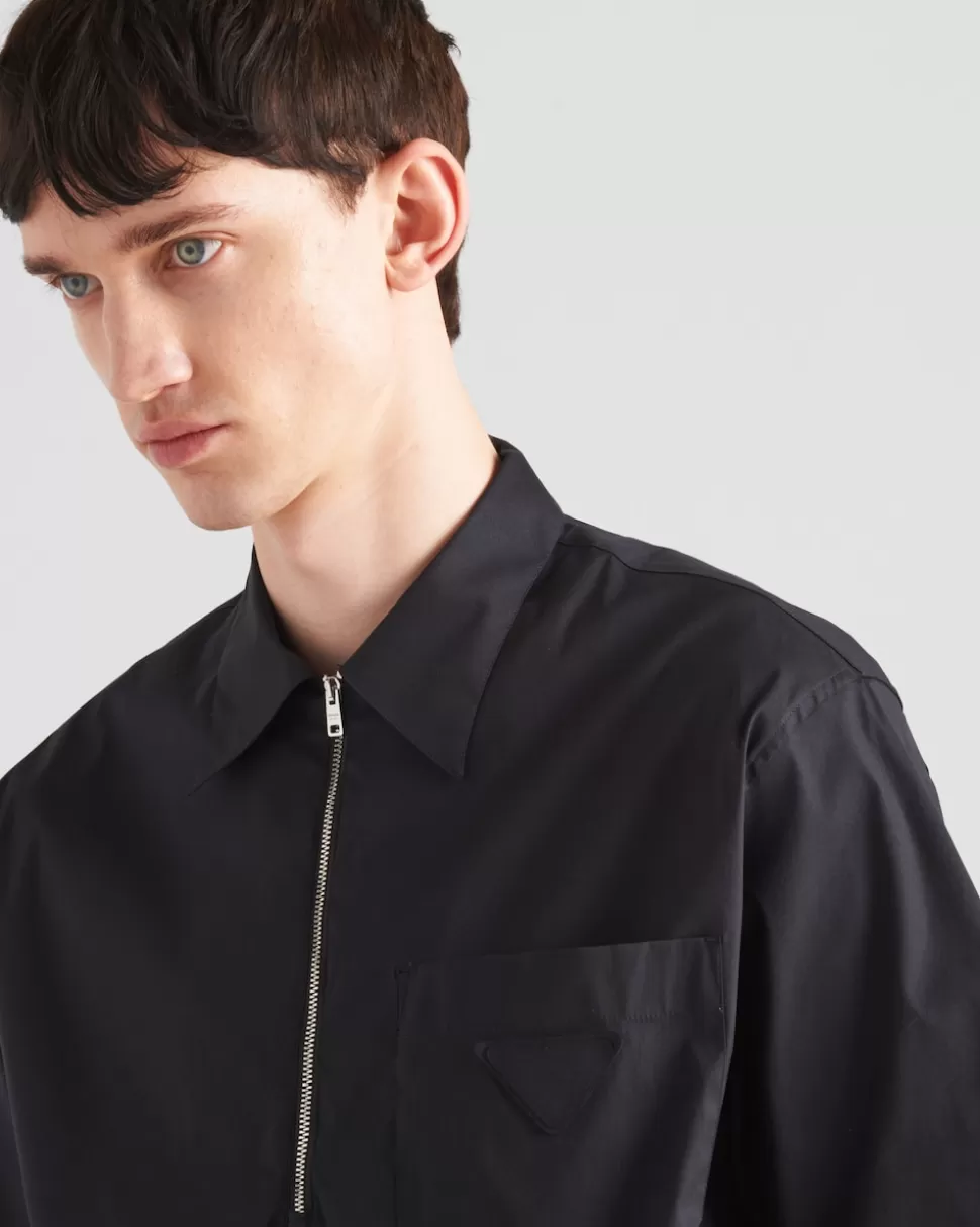 Prada Camisa De Algodón Elástico De Manga Corta^Hombre CAMISAS