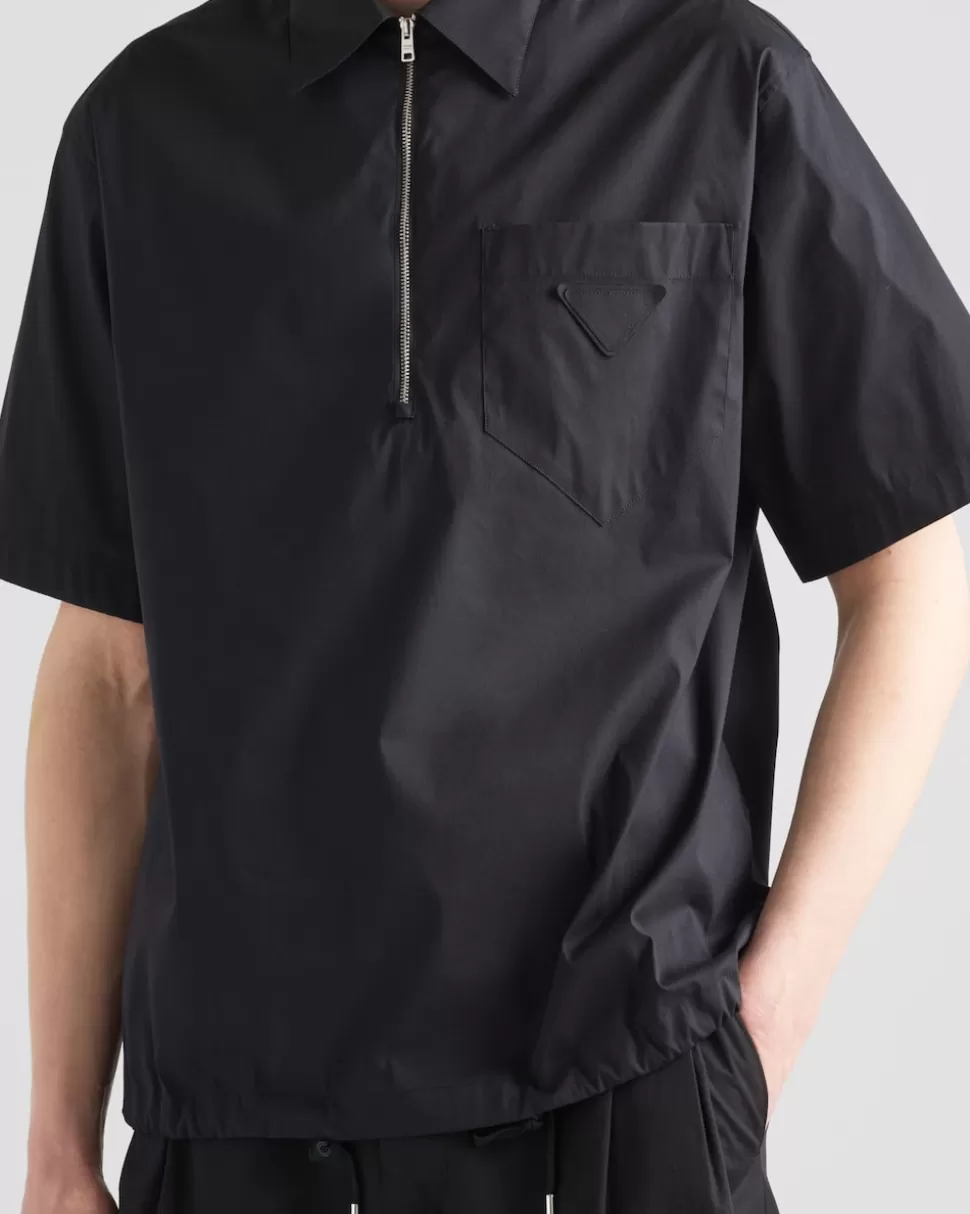 Prada Camisa De Algodón Elástico De Manga Corta^Hombre CAMISAS