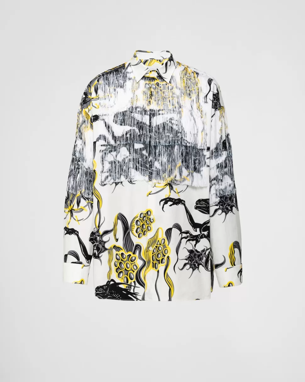 Prada Camisa De Algodón Estampada Con Flecos^Hombre CAMISAS