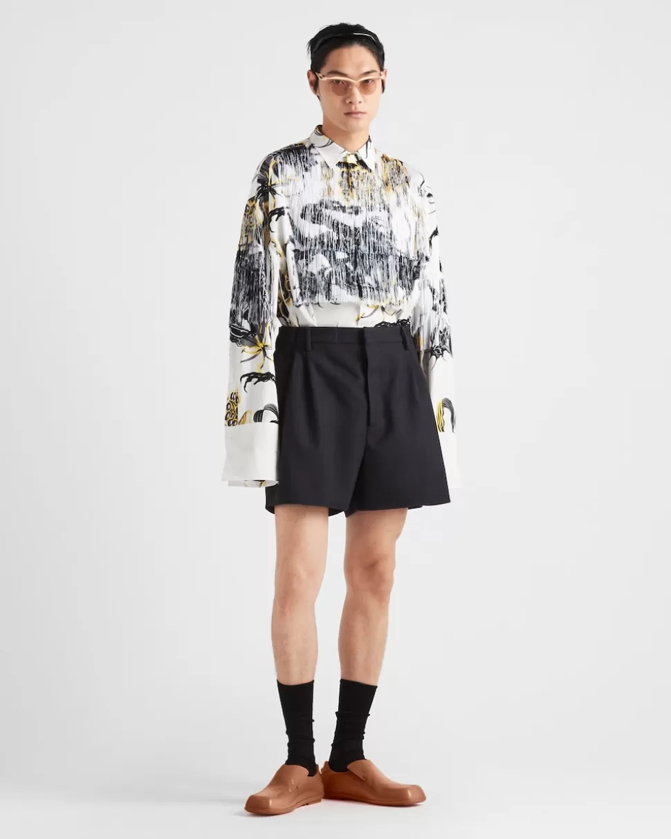 Prada Camisa De Algodón Estampada Con Flecos^Hombre CAMISAS