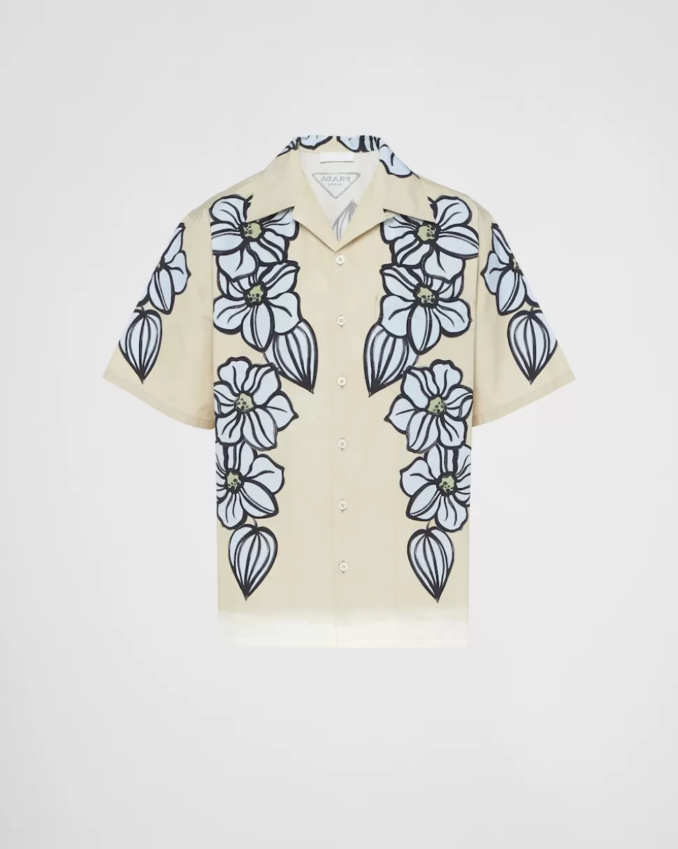 Prada Camisa De Algodón Estampado De Manga Corta^Hombre CAMISAS