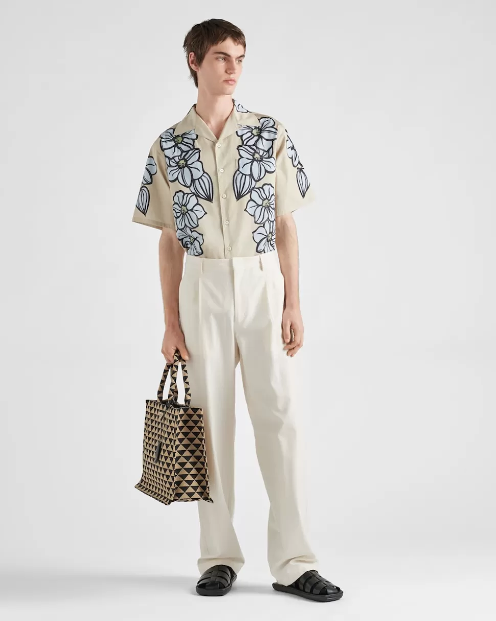 Prada Camisa De Algodón Estampado De Manga Corta^Hombre CAMISAS