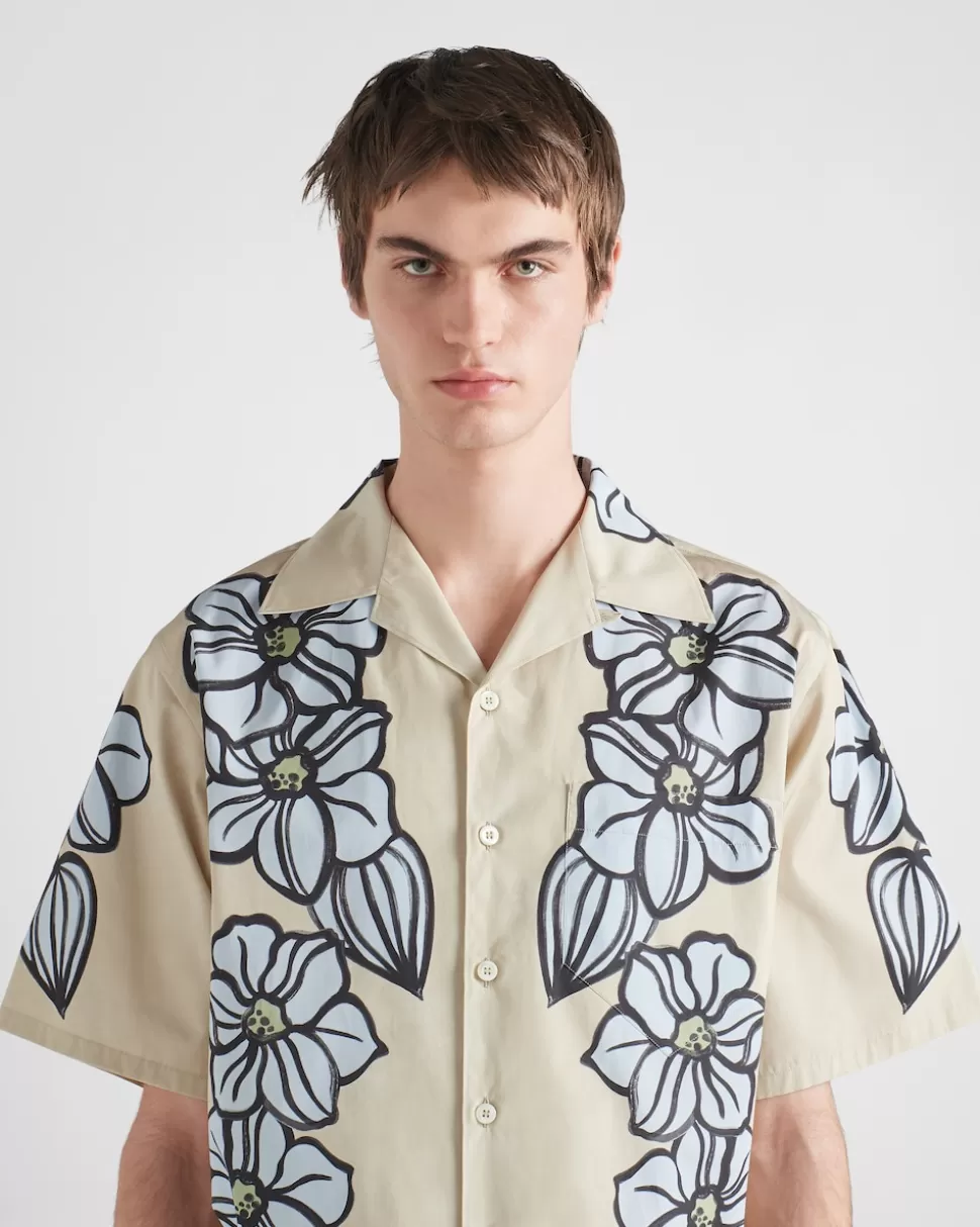 Prada Camisa De Algodón Estampado De Manga Corta^Hombre CAMISAS