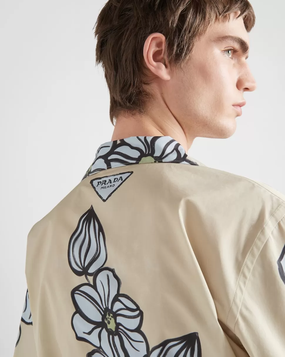 Prada Camisa De Algodón Estampado De Manga Corta^Hombre CAMISAS