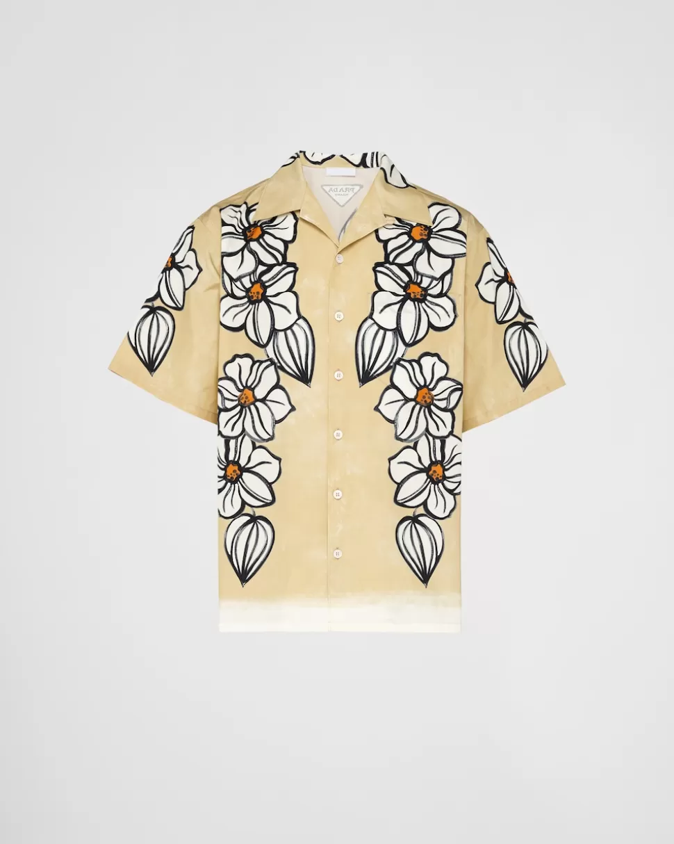 Prada Camisa De Algodón Estampado De Manga Corta^Hombre CAMISAS