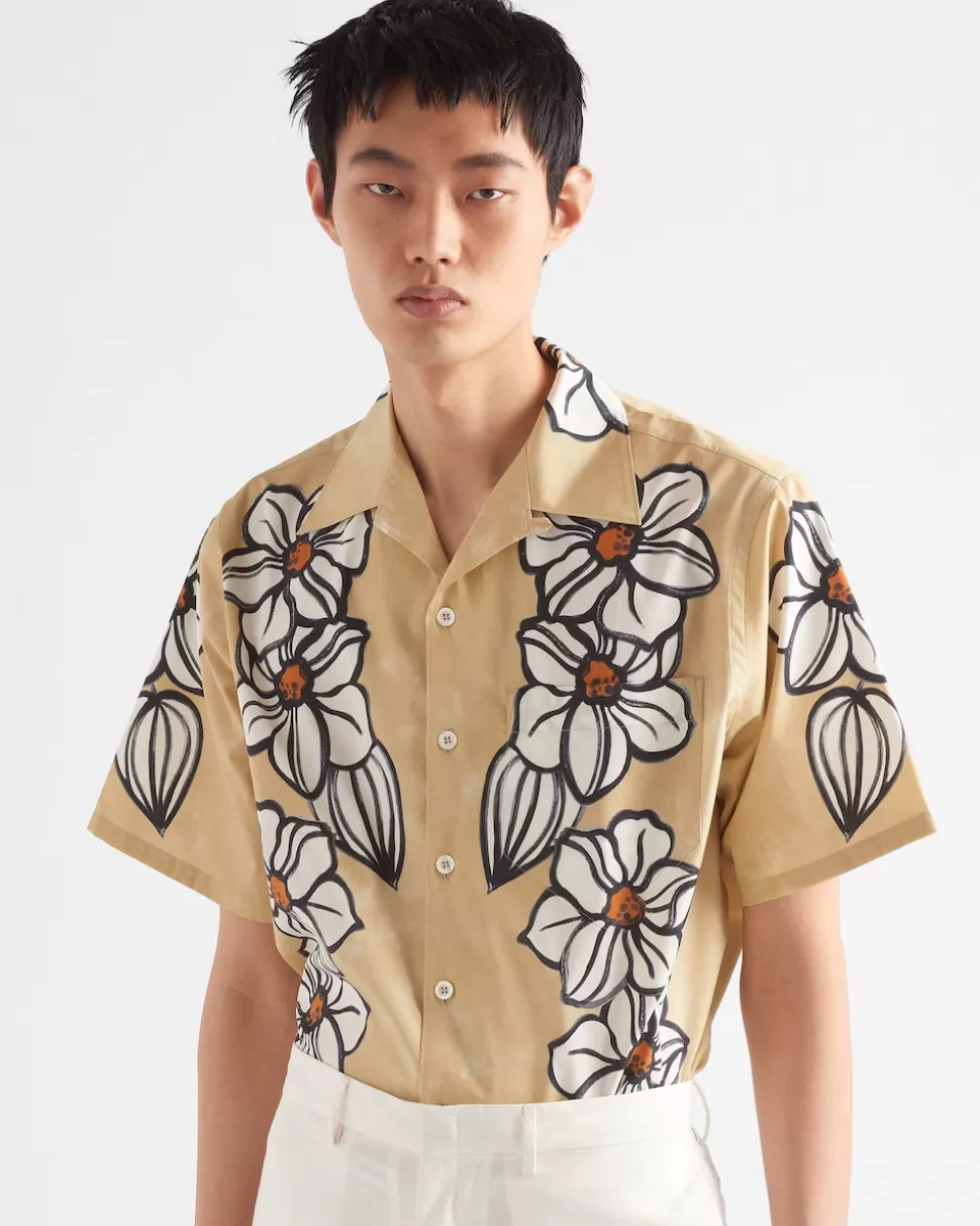 Prada Camisa De Algodón Estampado De Manga Corta^Hombre CAMISAS