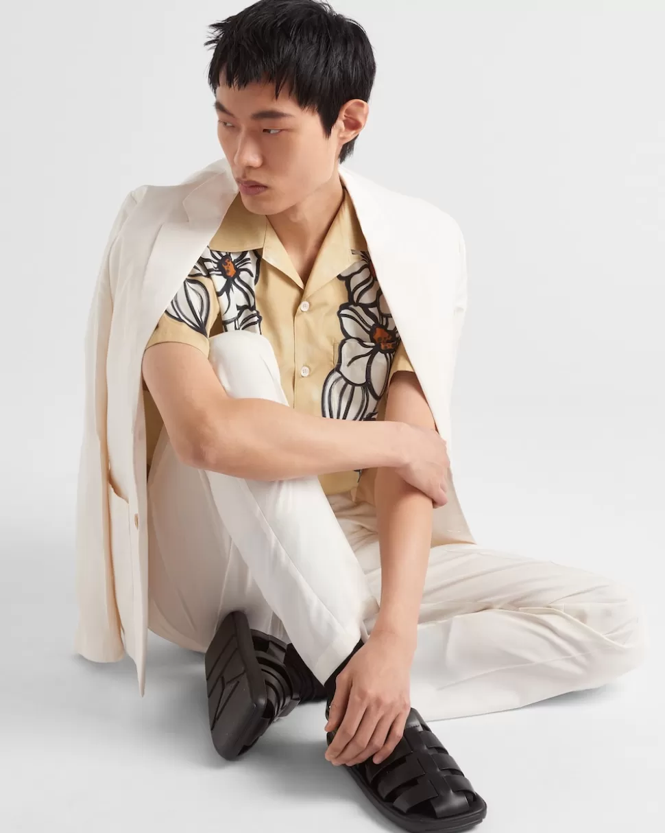 Prada Camisa De Algodón Estampado De Manga Corta^Hombre CAMISAS