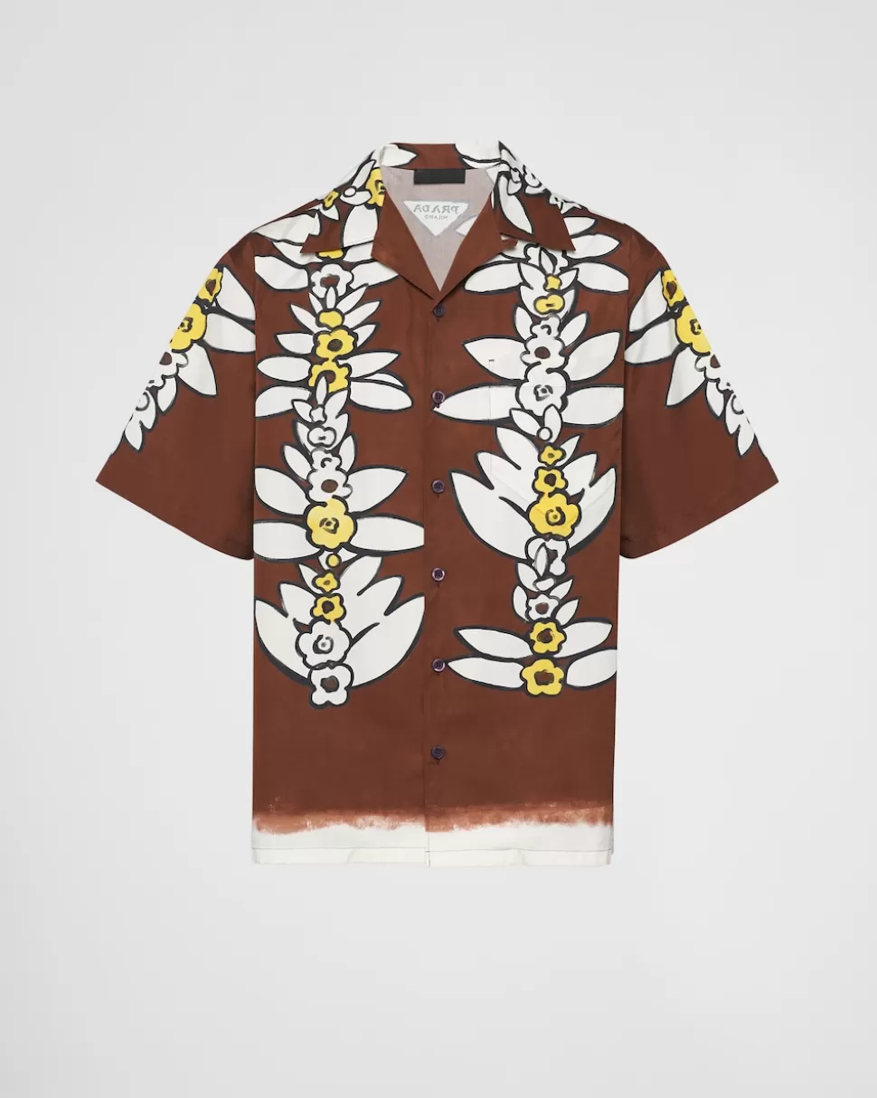 Prada Camisa De Algodón Estampado De Manga Corta^Hombre CAMISAS