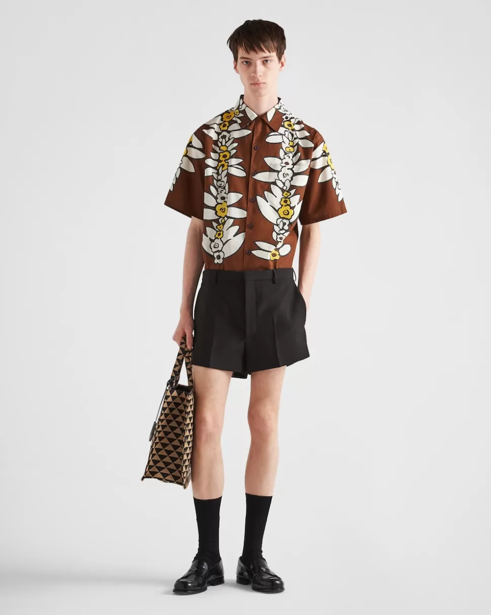 Prada Camisa De Algodón Estampado De Manga Corta^Hombre CAMISAS