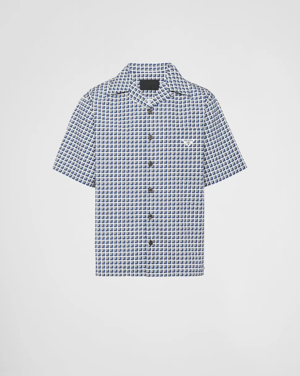 Prada Camisa De Algodón Estampado De Manga Corta^Hombre CAMISAS