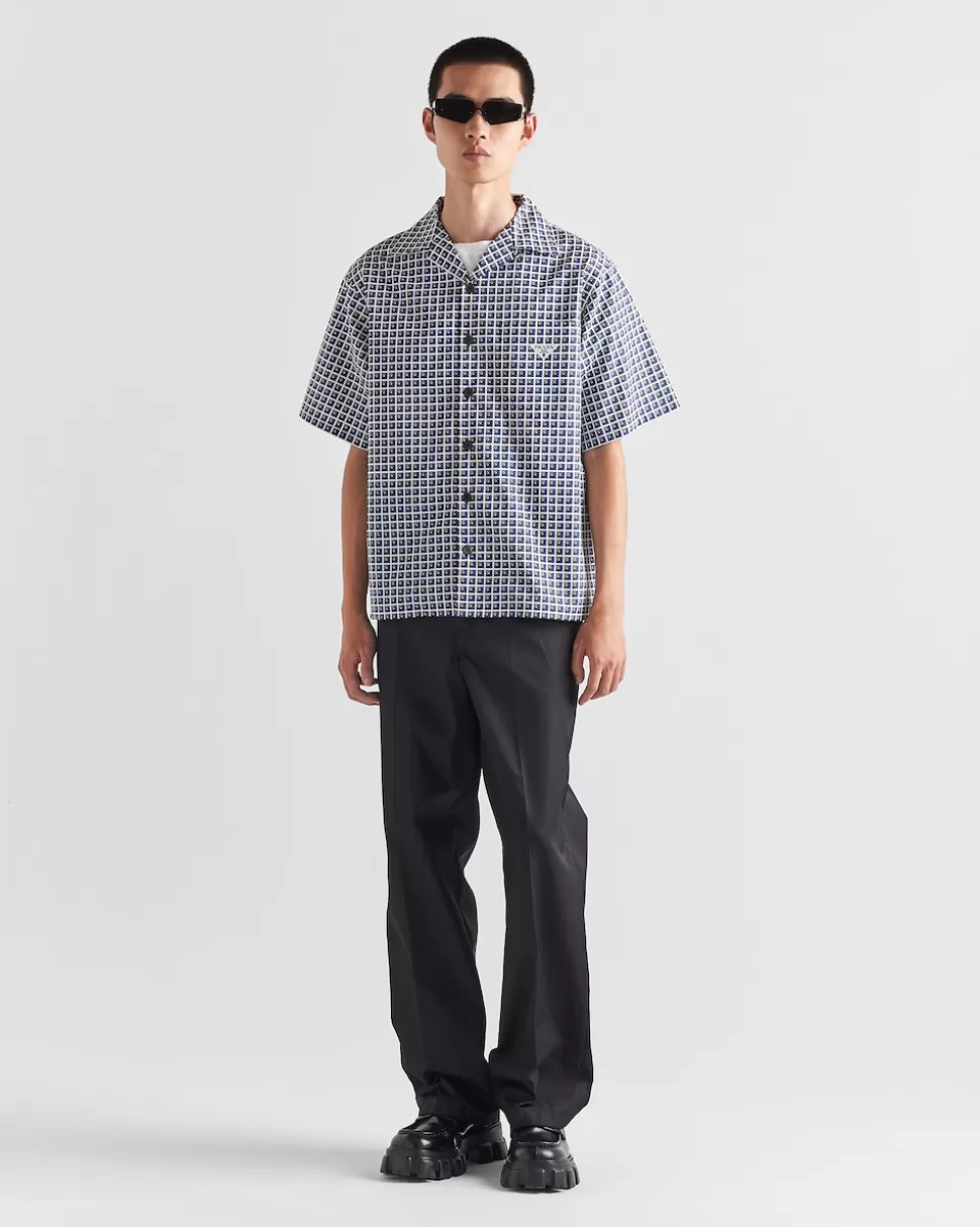 Prada Camisa De Algodón Estampado De Manga Corta^Hombre CAMISAS