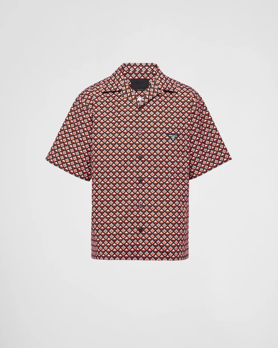 Prada Camisa De Algodón Estampado De Manga Corta^Hombre CAMISAS