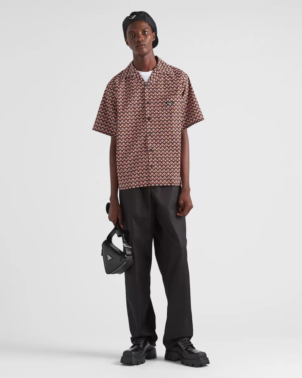 Prada Camisa De Algodón Estampado De Manga Corta^Hombre CAMISAS