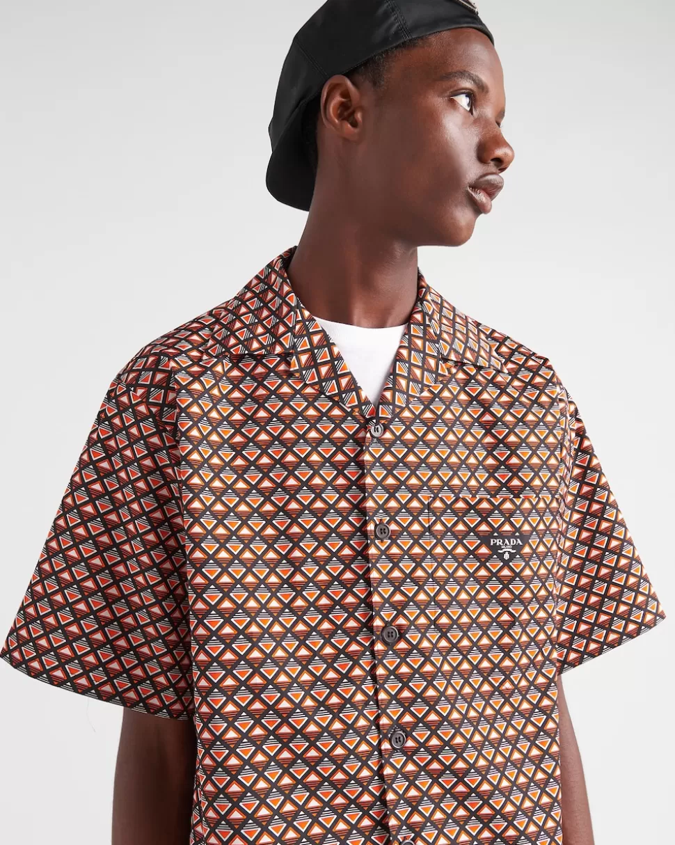 Prada Camisa De Algodón Estampado De Manga Corta^Hombre CAMISAS