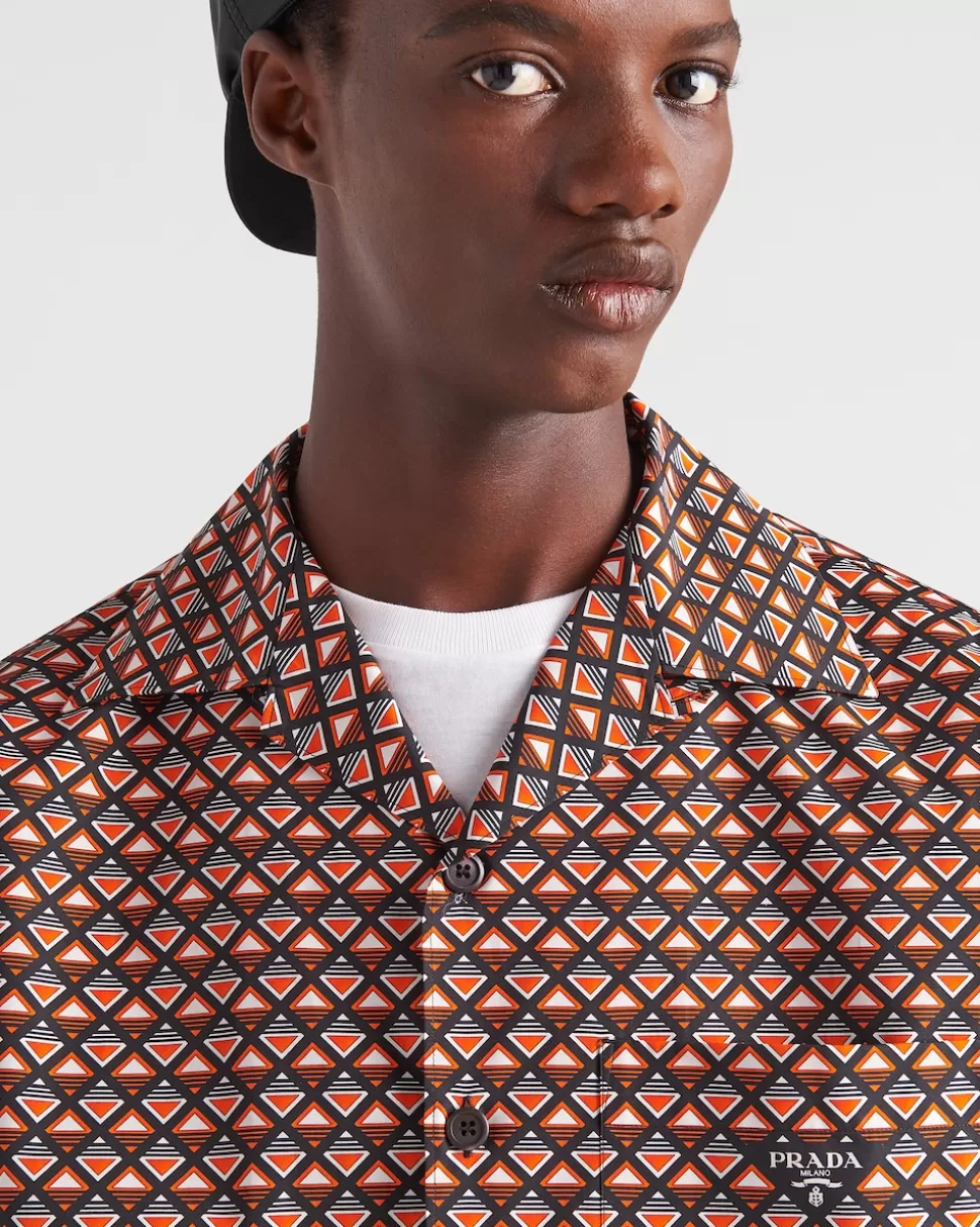 Prada Camisa De Algodón Estampado De Manga Corta^Hombre CAMISAS