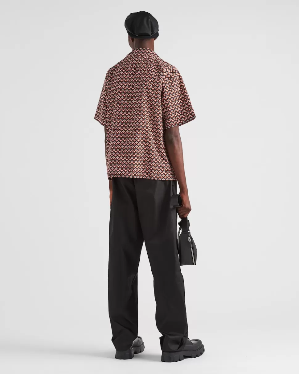 Prada Camisa De Algodón Estampado De Manga Corta^Hombre CAMISAS