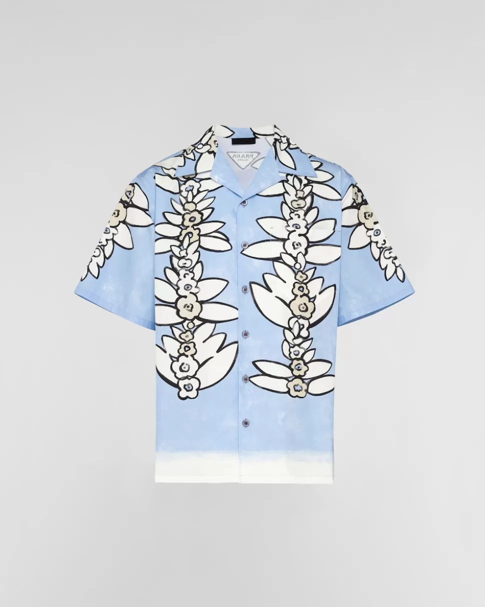 Prada Camisa De Algodón Estampado De Manga Corta^Hombre CAMISAS