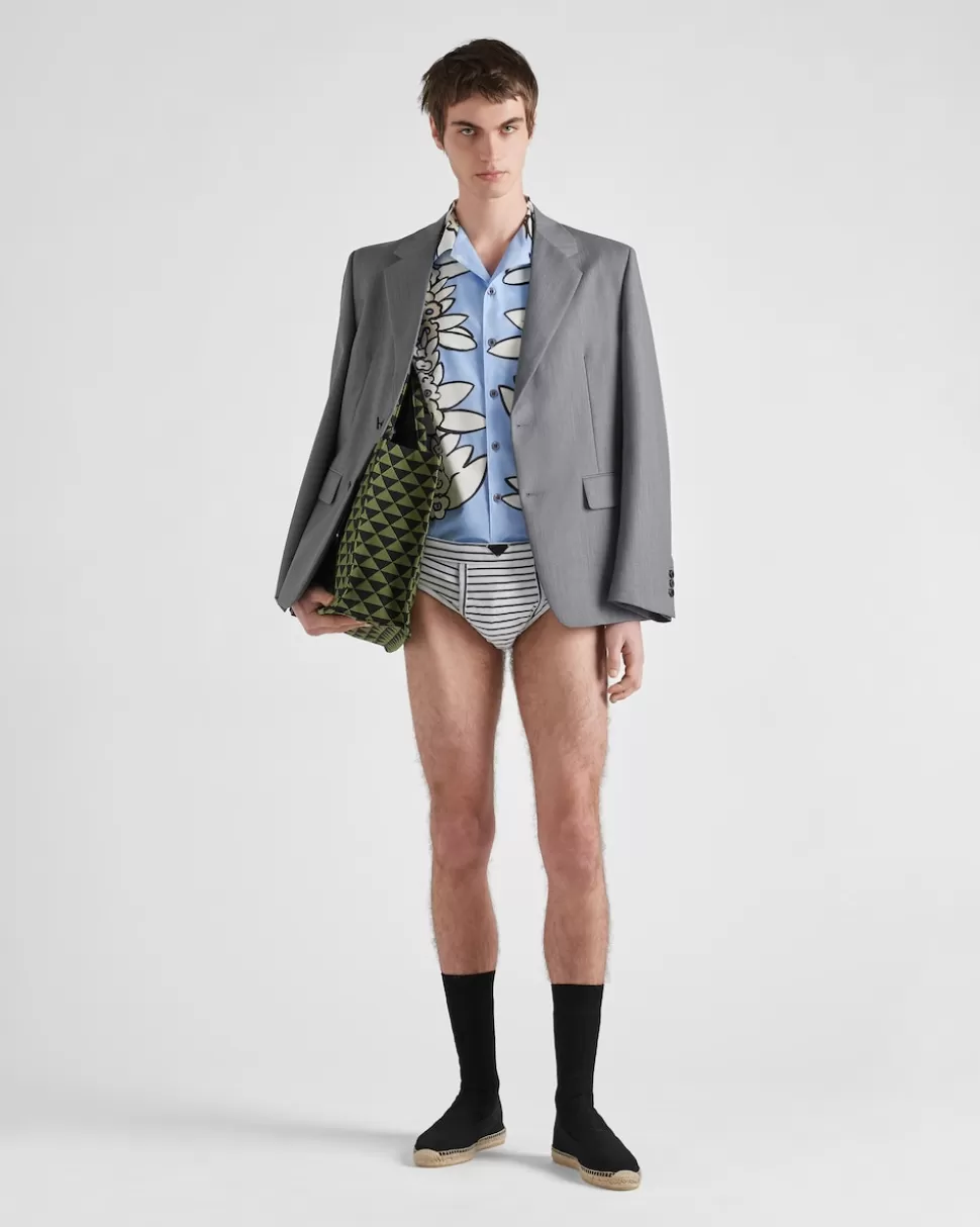 Prada Camisa De Algodón Estampado De Manga Corta^Hombre CAMISAS