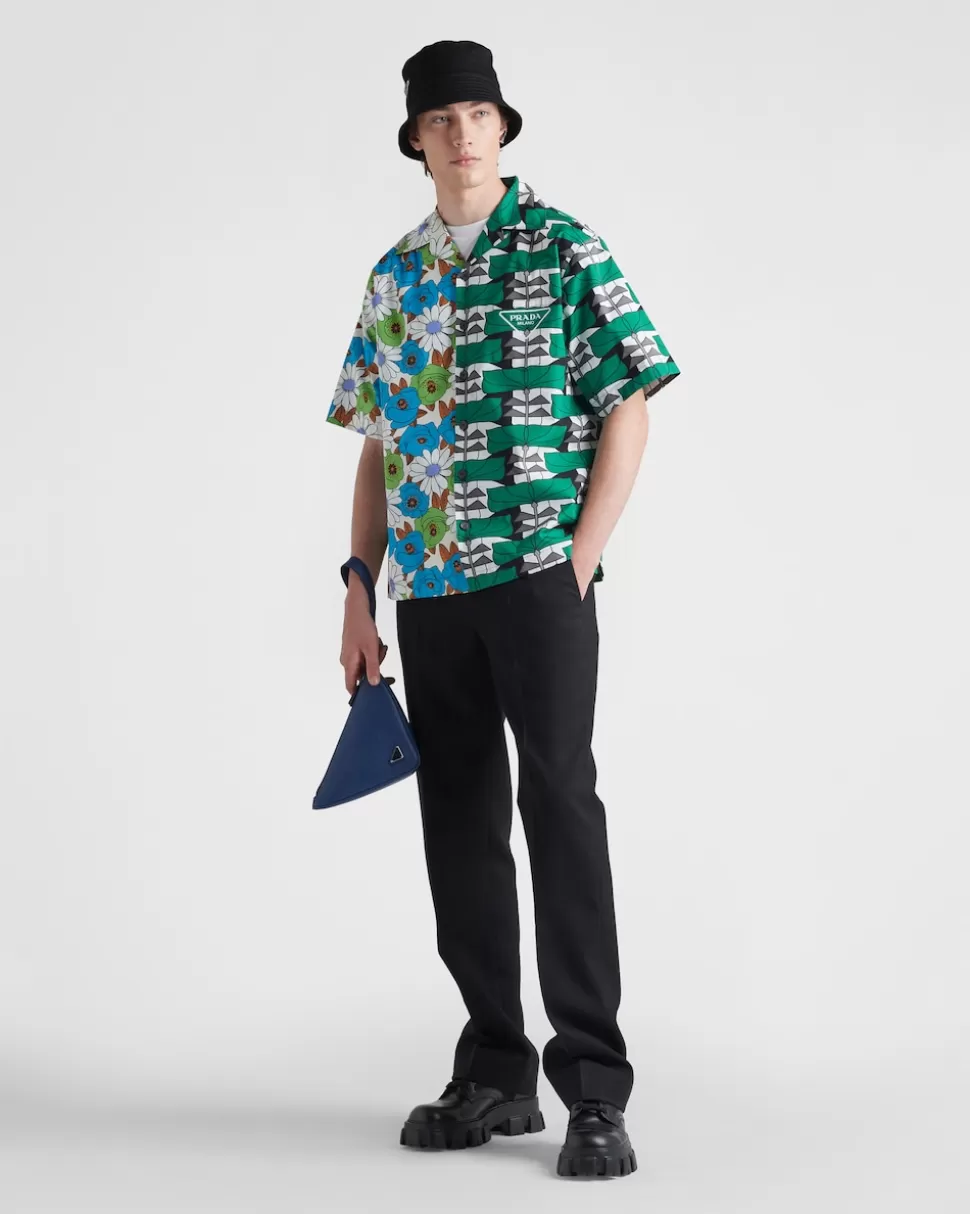 Prada Camisa De Algodón Grueso Double Match^Hombre CAMISAS