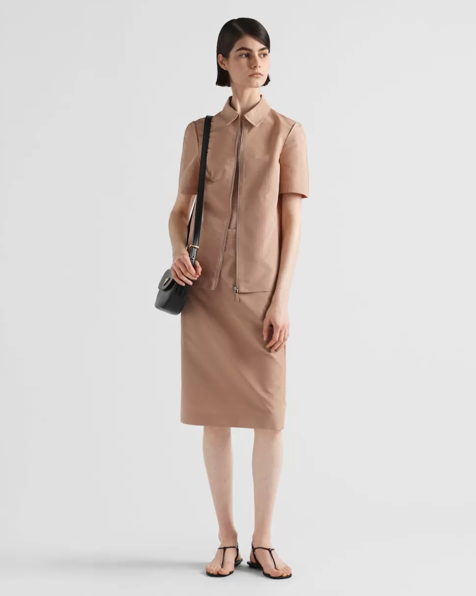 Prada Camisa De Manga Corta De Faya^Mujer CAMISAS Y TOPS