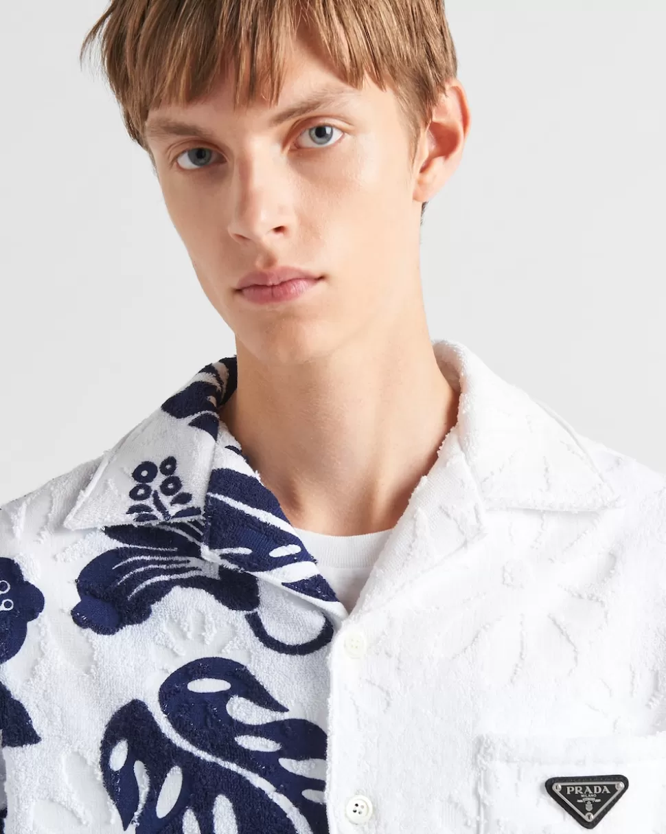 Prada Camisa De Manga Corta En Algodón Grueso Double Match^Hombre CAMISAS